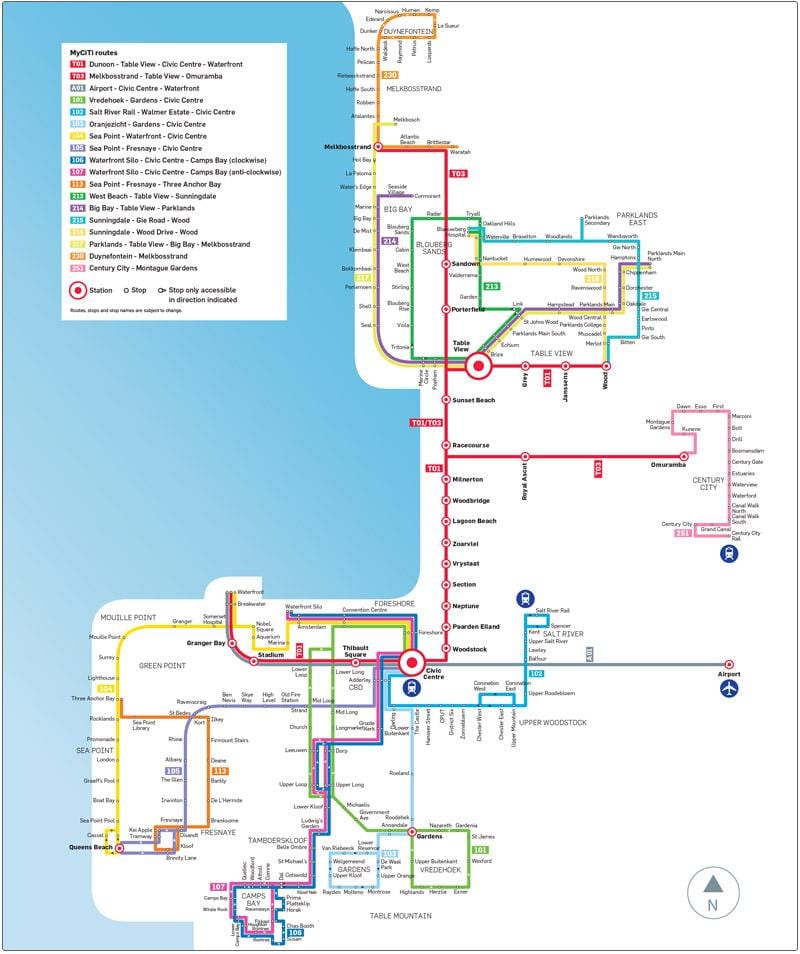கேப் டவுன் myciti பஸ் பாதை வரைபடம்