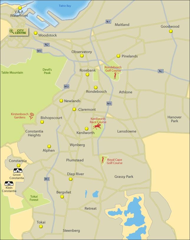 வரைபடம் கேப் டவுன் தெற்கு புறநகர்
