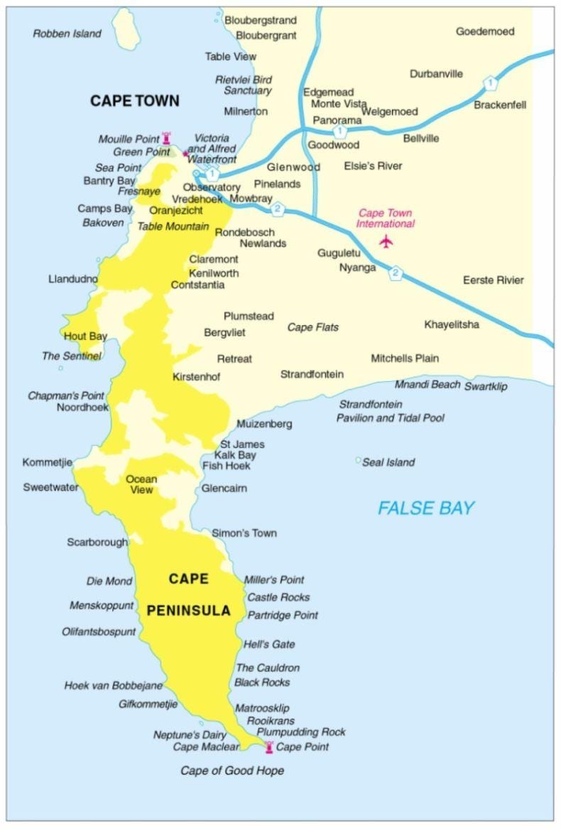 வரைபடம் கேப் peninsula தென் ஆப்ரிக்கா