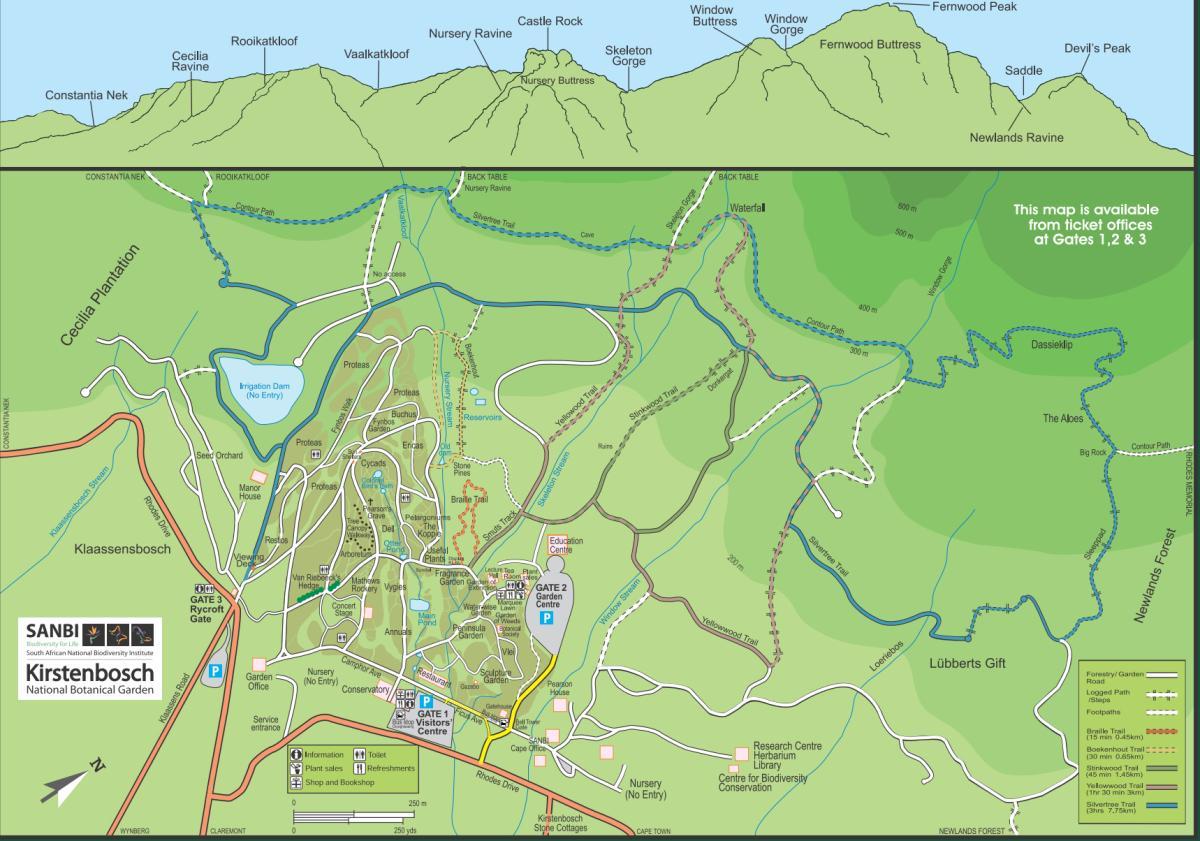 kirstenbosch தாவரவியல் பூங்கா வரைபடம்