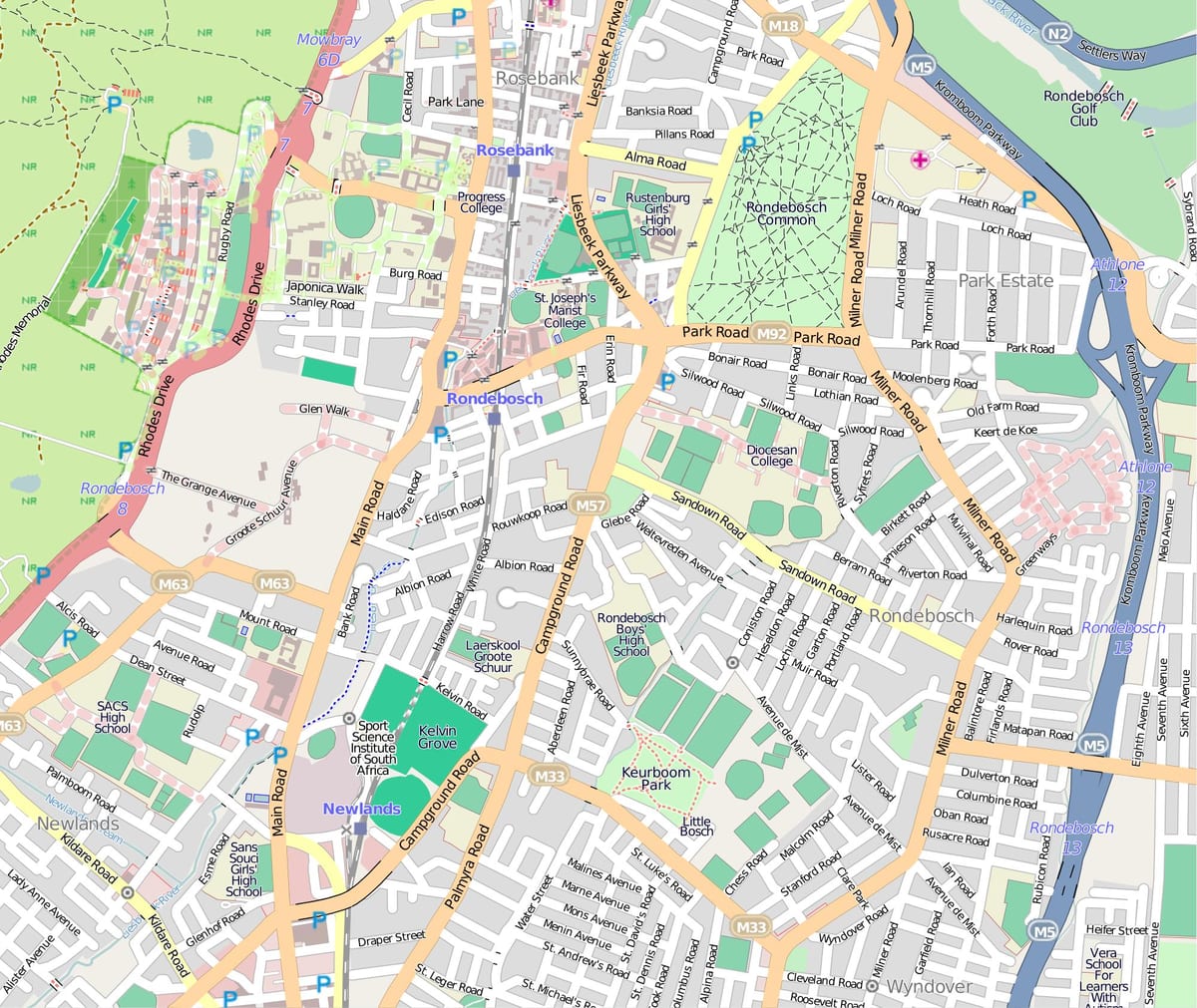 வரைபடம் rondebosch கேப் டவுன்