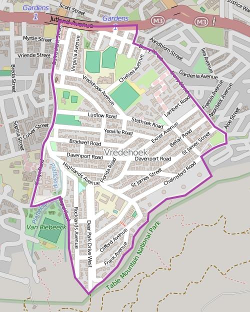 வரைபடம் vredehoek கேப் டவுன்