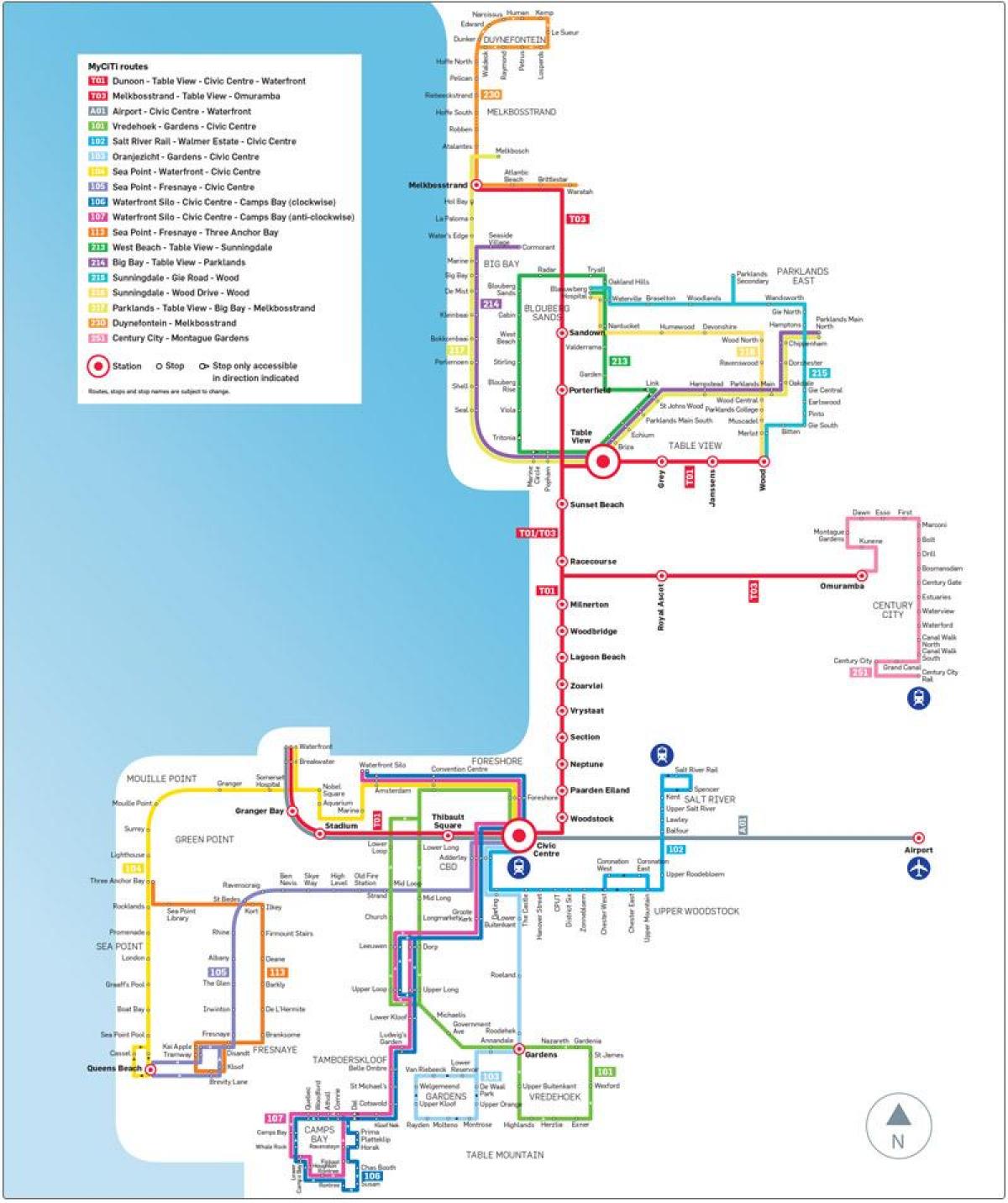 கேப் டவுன் myciti பஸ் பாதை வரைபடம்