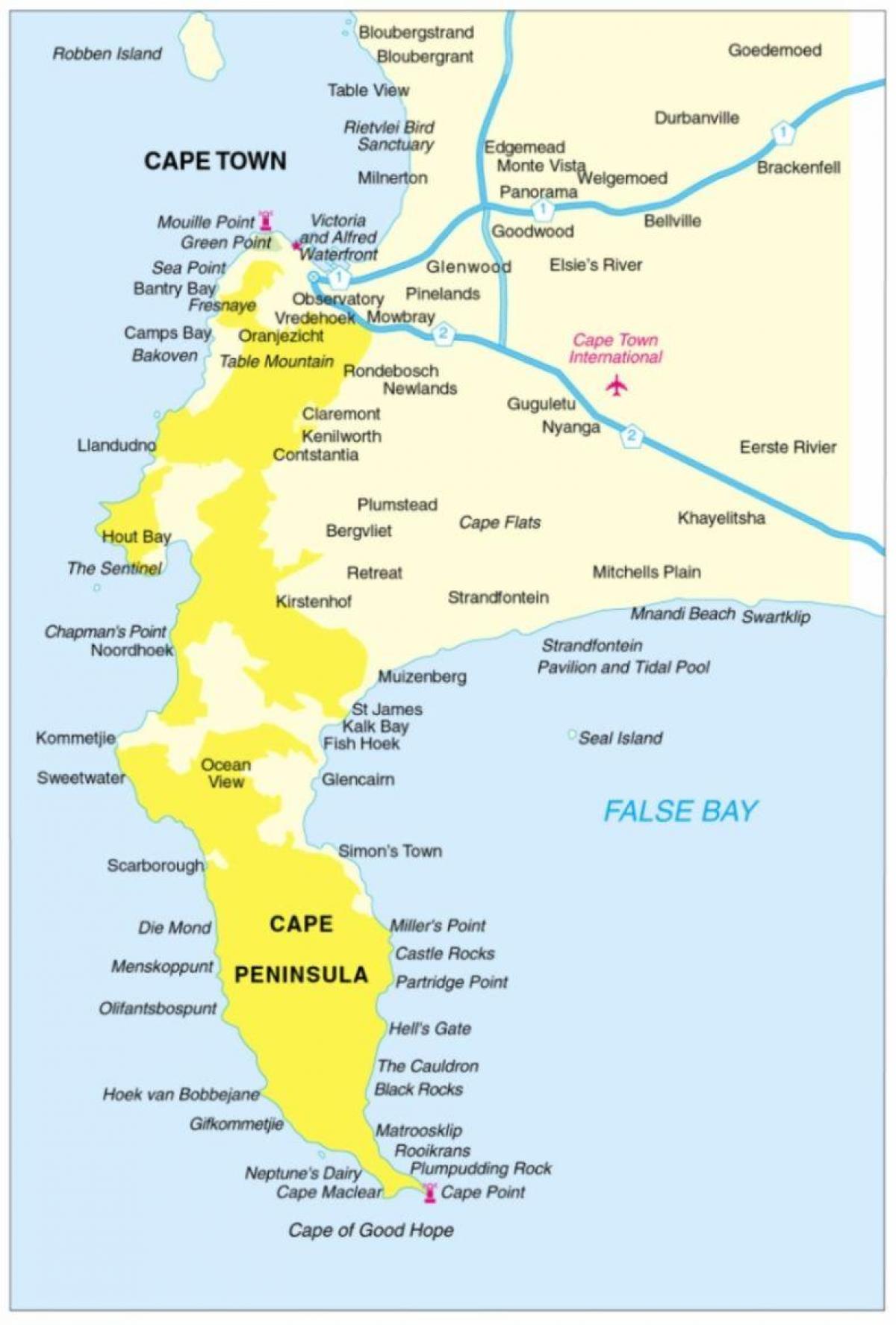 கேப் டவுன் தீபகற்பத்தில் வரைபடம்
