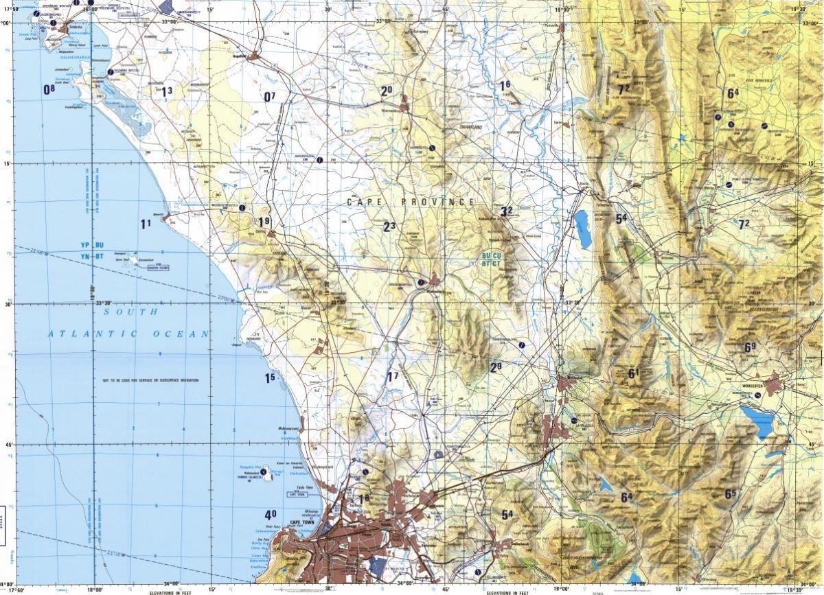 கேப் டவுன் topographic வரைபடம்